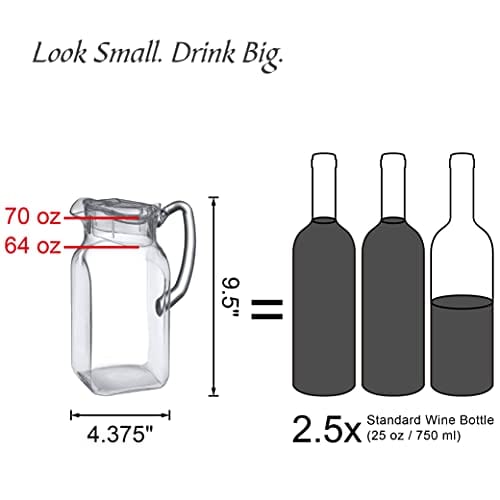 Quadly 64 oz Acrylic Pitcher with Lid - BPA Free, Shatterproof Clear Plastic Pitcher for Iced Tea, Sangria, Lemonade - Perfect for Parties, Restaurants & Outdoor Entertaining
