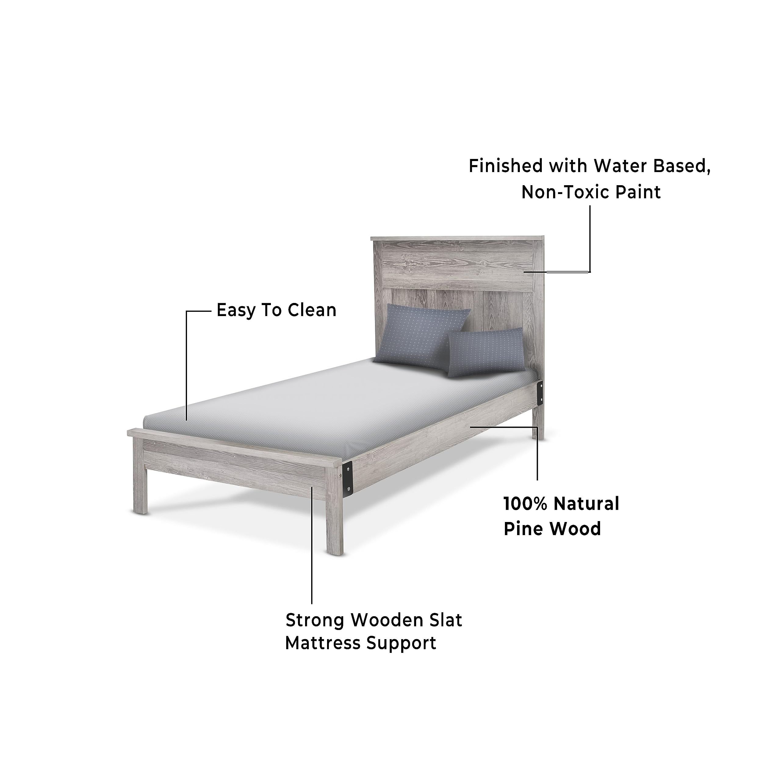 Wooden Twin Size Bed for Kids by Sorelle Furniture | Classic Solid Wood Children's Bed with Non-Toxic Finish | Panel Gray Kids Bedroom Furniture | Perfect for Toddler Rooms, Daycare Centers & Guest Rooms