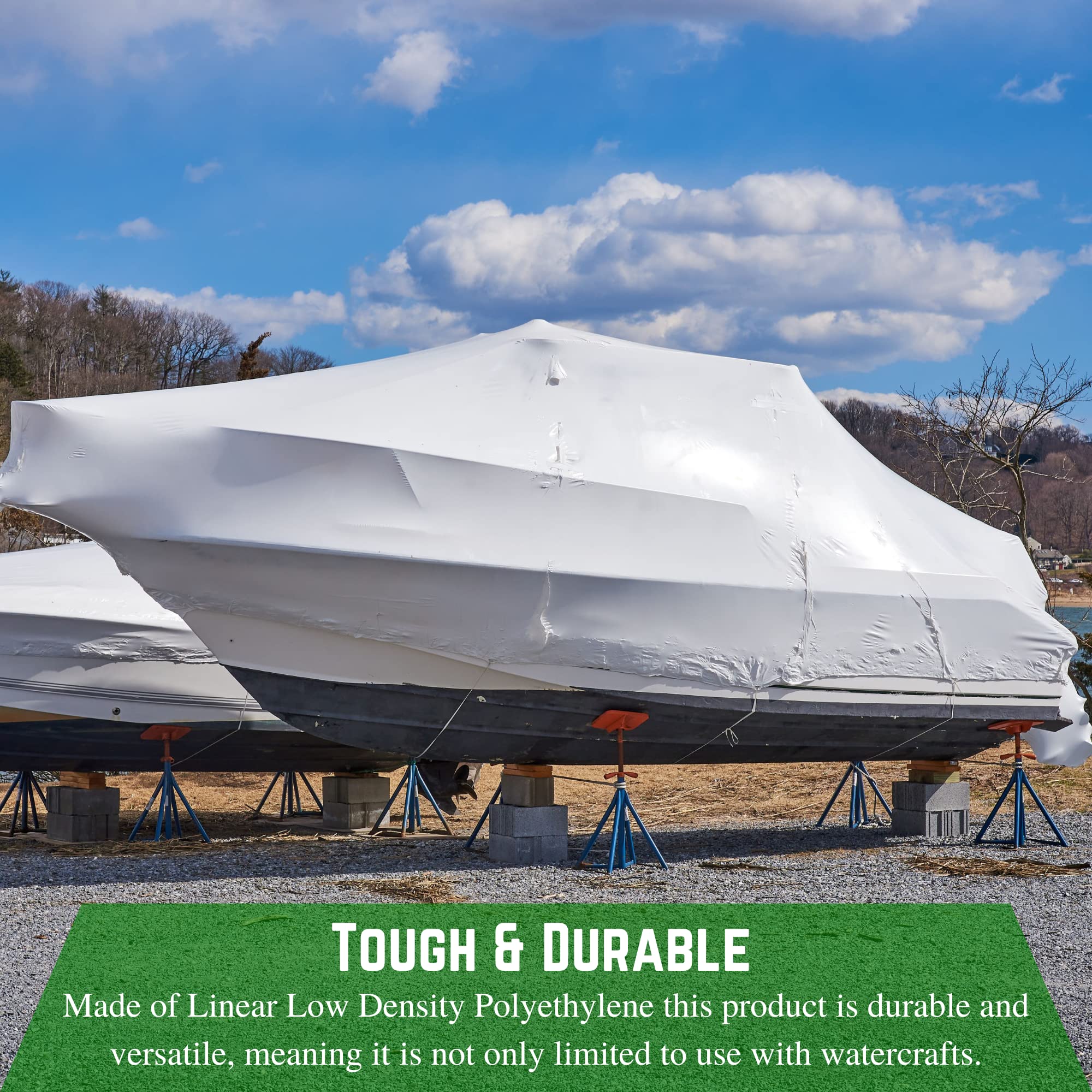 Durable 10 mil String Reinforced Plastic Shrink Wrap - 16' x 25' Boat Cover Film | Industrial-Grade Dura Skrim for Storage & Protection | Weatherproof Marine Shrink Film for Boats, RVs & Outdoor Equipment | Works with Heat Gun for Secure Sealing