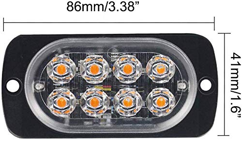 8 LED Ultra-Thin Amber Emergency Strobe Light Bar - High Intensity Surface Mount Warning Lights for Cars, SUVs, Pickup Trucks & Jeeps | Perfect for Roadside Emergencies, Construction Zones & Vehicle Safety