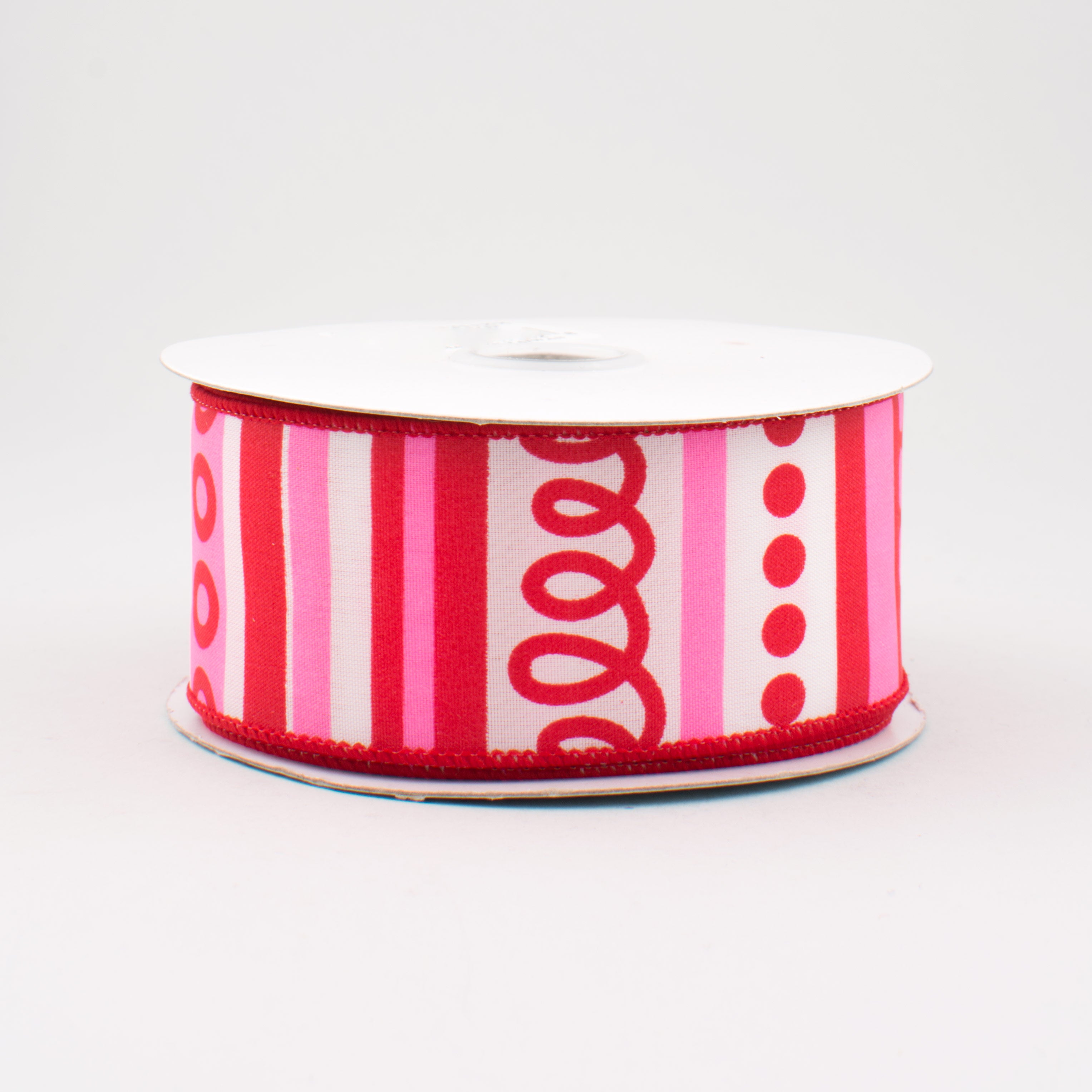 1.5 Inch Loopy Stripes Valentine's Day Ribbon - White, Pink & Red Decorative Ribbon (10 Yards) for Gift Wrapping, DIY Crafts, Party Decorations & Wedding Favors