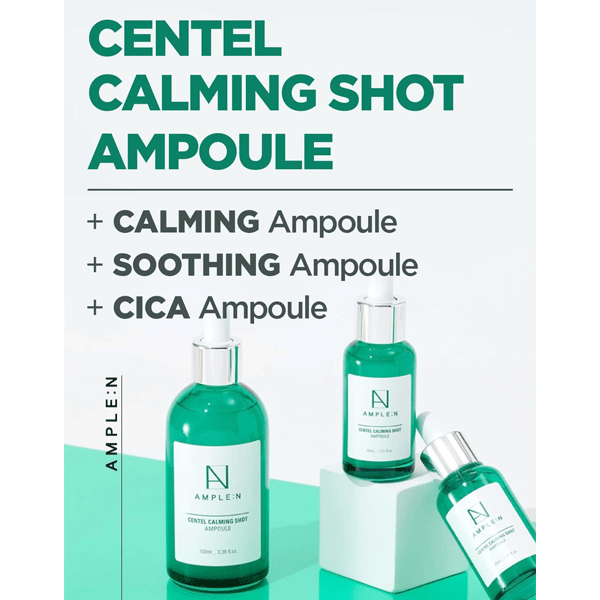 AMPLE:N Centel Calming Shot Ampoule 100ml - Soothing Facial Serum for Sensitive Skin, Hydration & Redness Relief - Perfect for Daily Skincare Routine & Post-Treatment Care