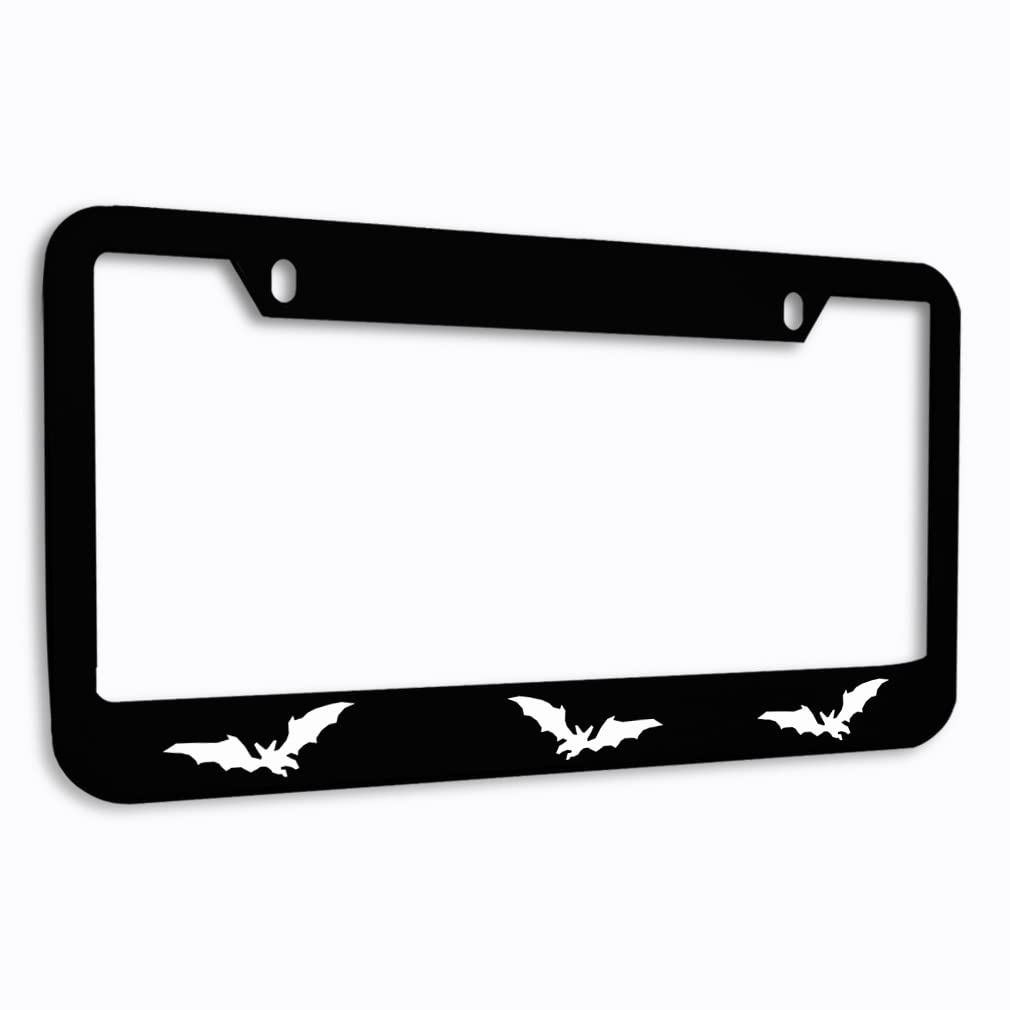 Speedy Pros Metal Zinc License Plate Frame - Durable Bat & Animal Tag Holder - Weatherproof Car Accessories (Black, 2 Holes) - Perfect for Vehicle Customization & Outdoor Protection
