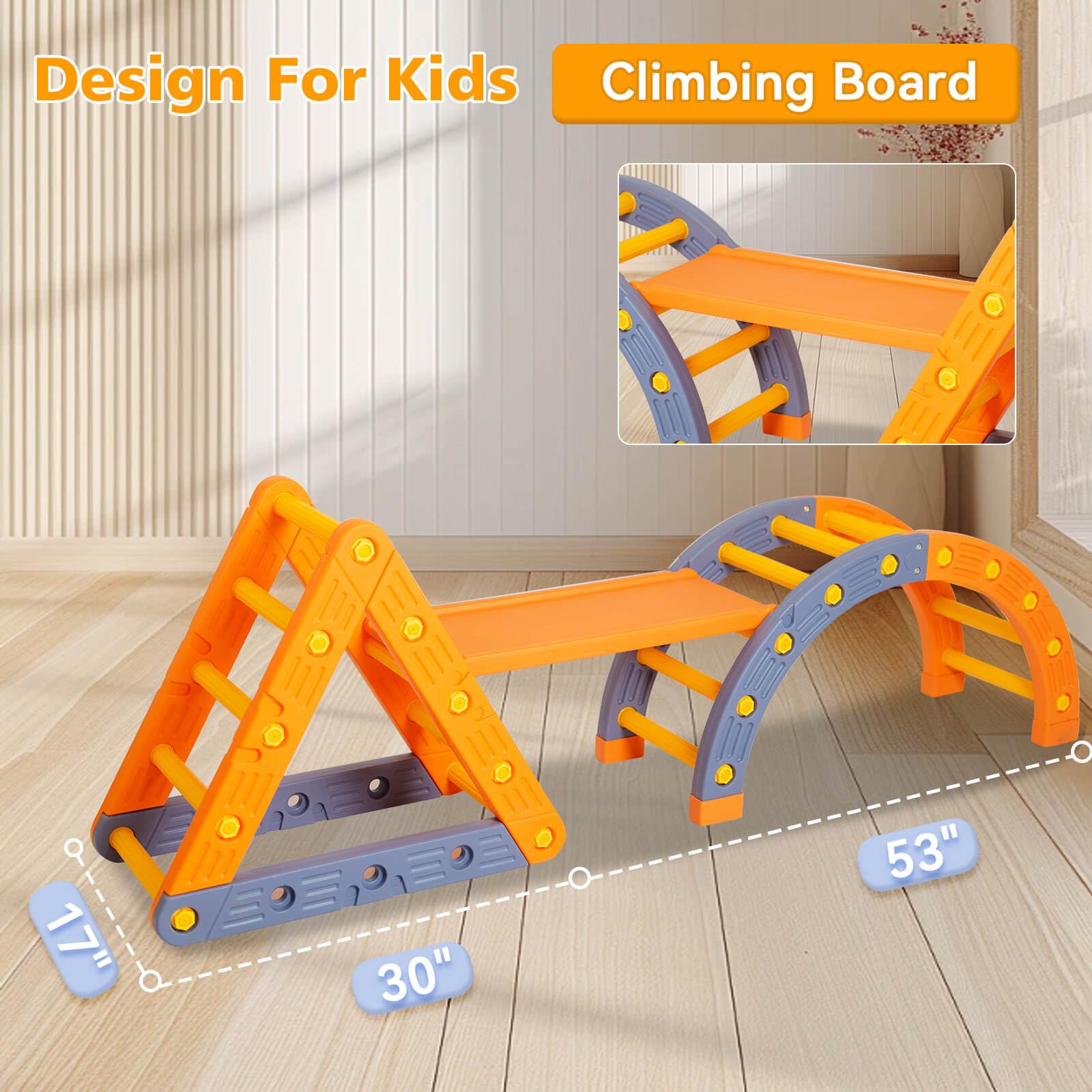 Flwrgirl 6-in-1 Pikler Triangle Climbing Set - Montessori Wooden Climbing Toys for Toddlers 1-3 Years Old - Indoor Play Gym for Kids with Slide & Ramp - Perfect for Home Playroom, Daycare & Preschool Activities