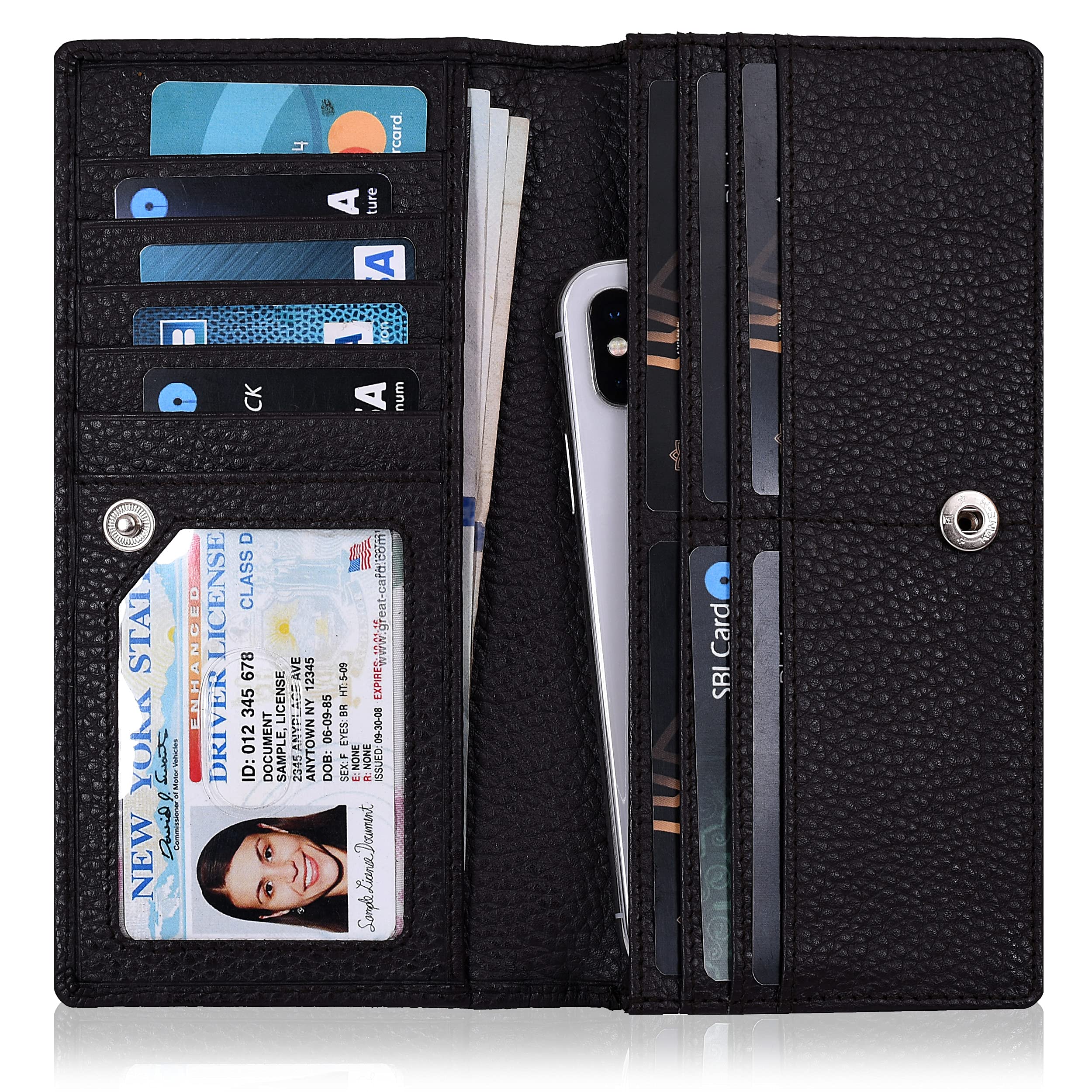 Women's Ultra Slim RFID Blocking Leather Wallet with 11 Card Slots - Perfect for Travel, Shopping & Everyday Use
