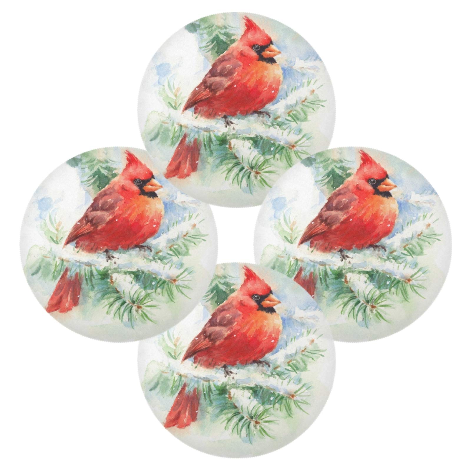 ALAZA Red Cardinal Bird Winter Christmas Round Placemats Set of 4 - Holiday Dining Table Decor for Home Kitchen, Perfect for Christmas Dinner, Thanksgiving, and Seasonal Table Settings