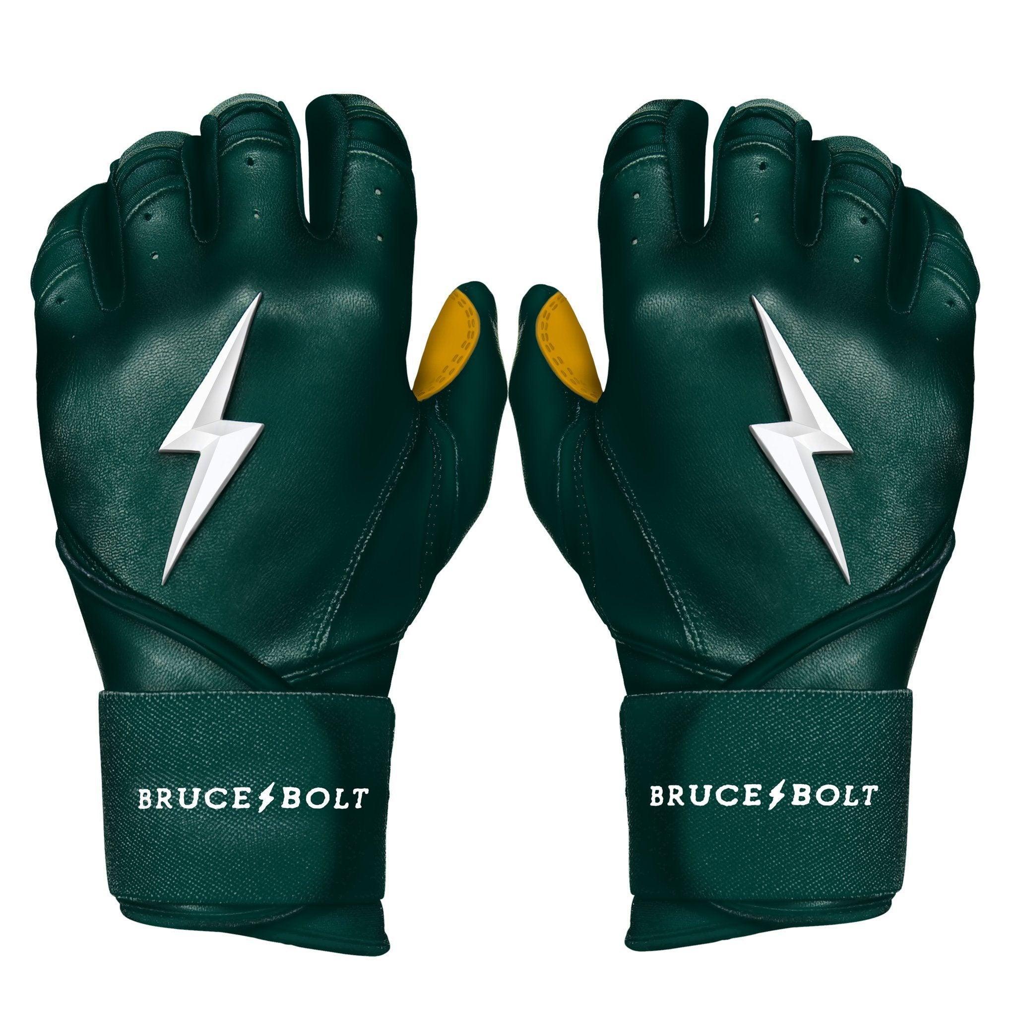 Bruce Bolt PREMIUM PRO Long Cuff Batting Gloves for Baseball & Softball - Green - Durable Grip & Wrist Support for Hitting, Fielding & Training | Perfect for Games & Practice