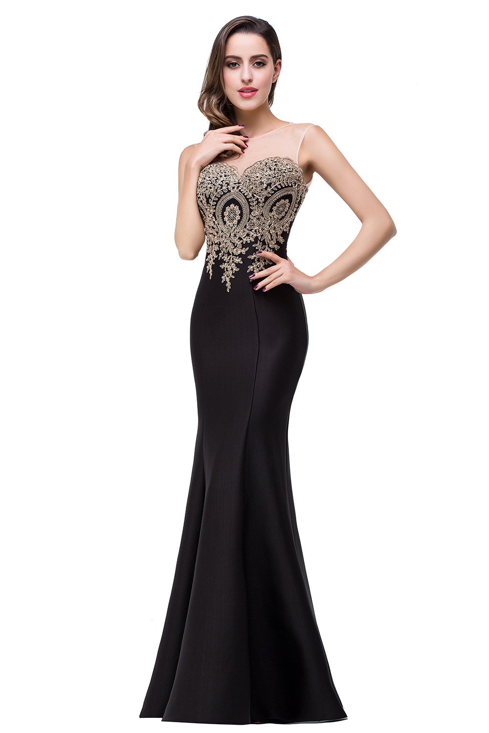 Elegant Women's Lace Applique Mermaid Evening Gown - Formal Prom Dress for Special Occasions | Perfect for Weddings, Galas & Black Tie Events