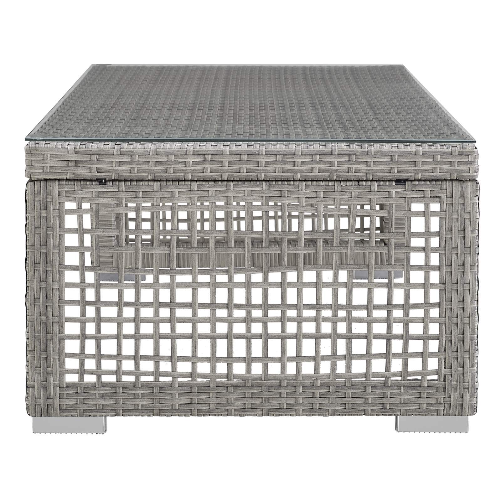 Modway Aura Wicker Rattan Outdoor Patio Coffee Table with Tempered Glass Top - Gray Weather-Resistant Furniture for Garden, Poolside & Backyard Relaxation