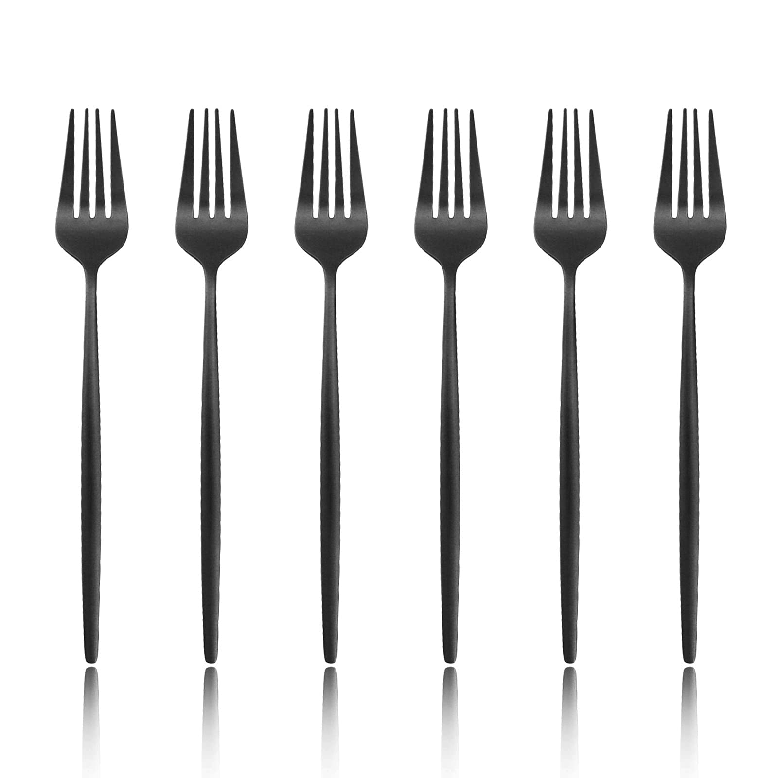 Premium 6-Piece Salad & Dessert Forks Set - 18/0 Stainless Steel Matte Flatware (7.48-Inch, Black) - Elegant Tableware for Dinner Parties, Wedding Receptions & Fine Dining