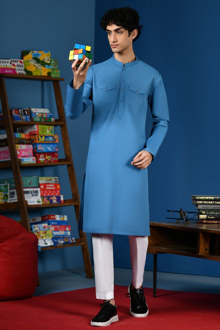 Stylish Blended Turquoise Kurta by J. Junaid Jamshed - Perfect for Casual Wear, Festivals & Special Occasions