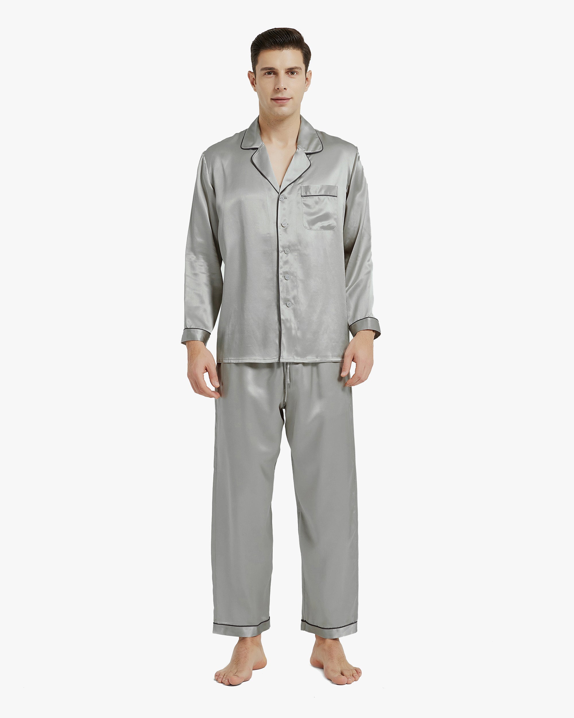 Men's Silk Pajamas with Piping - Soft & Breathable Sleepwear for Lounge & Bedtime | Clearance Sale