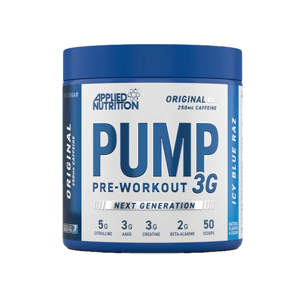 Applied Nutrition Pump 3G Pre Workout Powder - Icy Blue Raz Flavor (375g) | Energy Booster for Gym & Fitness Training