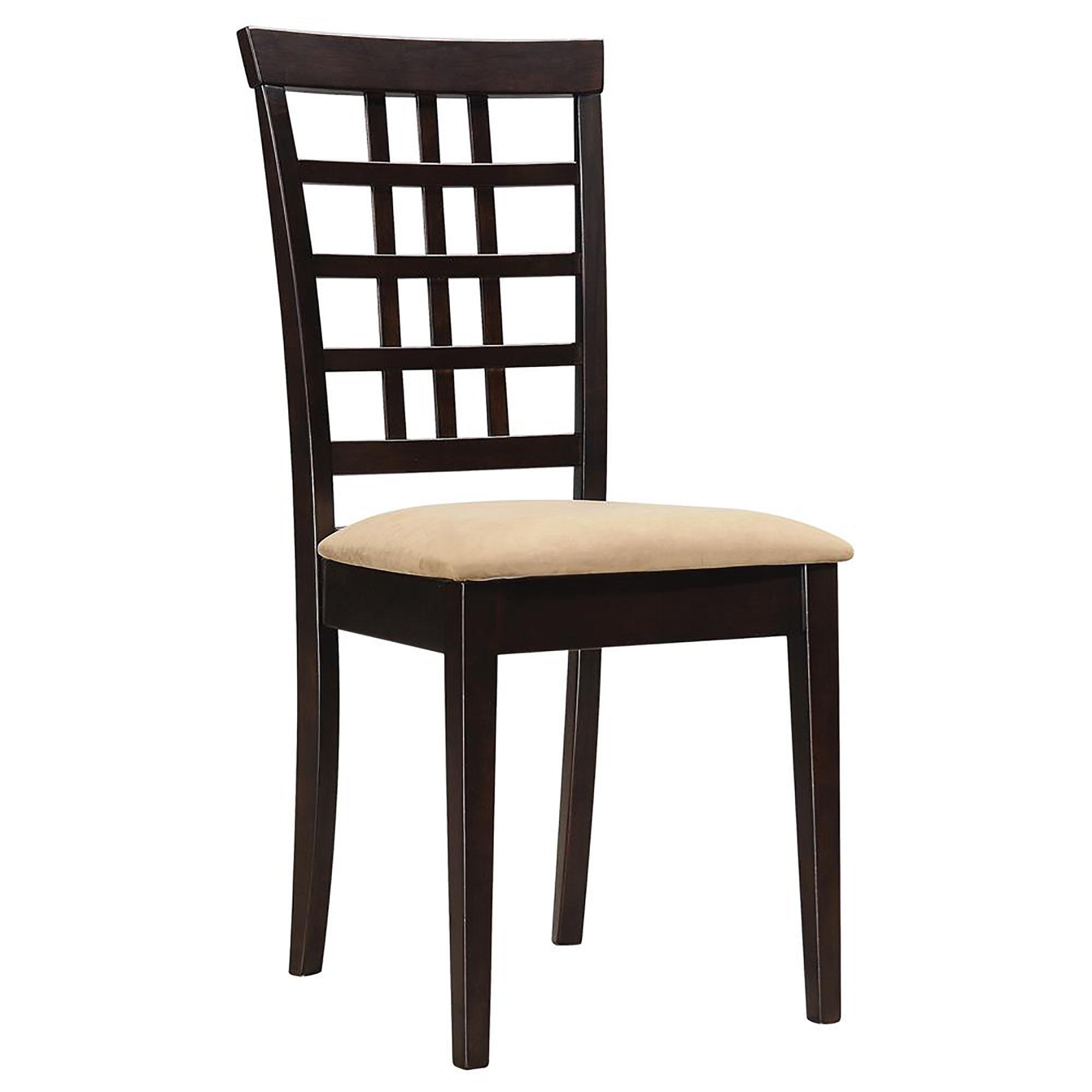 Modern Cappuccino & Beige Lattice Back Side Chairs (Set of 2) - Stylish Dining Room Furniture for Kitchen, Breakfast Nook or Small Space Decor