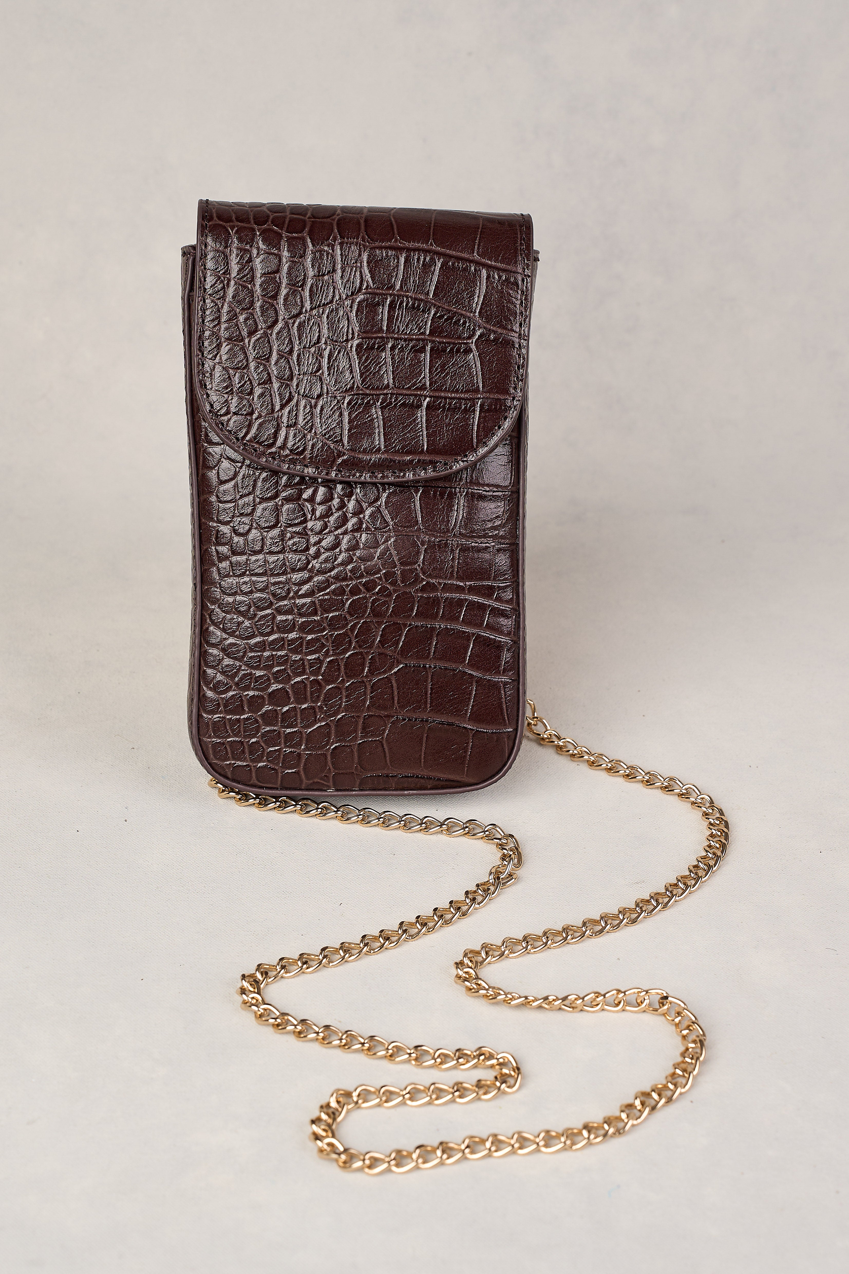 Charlotte Croc Phone Bag - Chocolate Crossbody Pouch for Women - Perfect for Travel, Shopping & Everyday Use