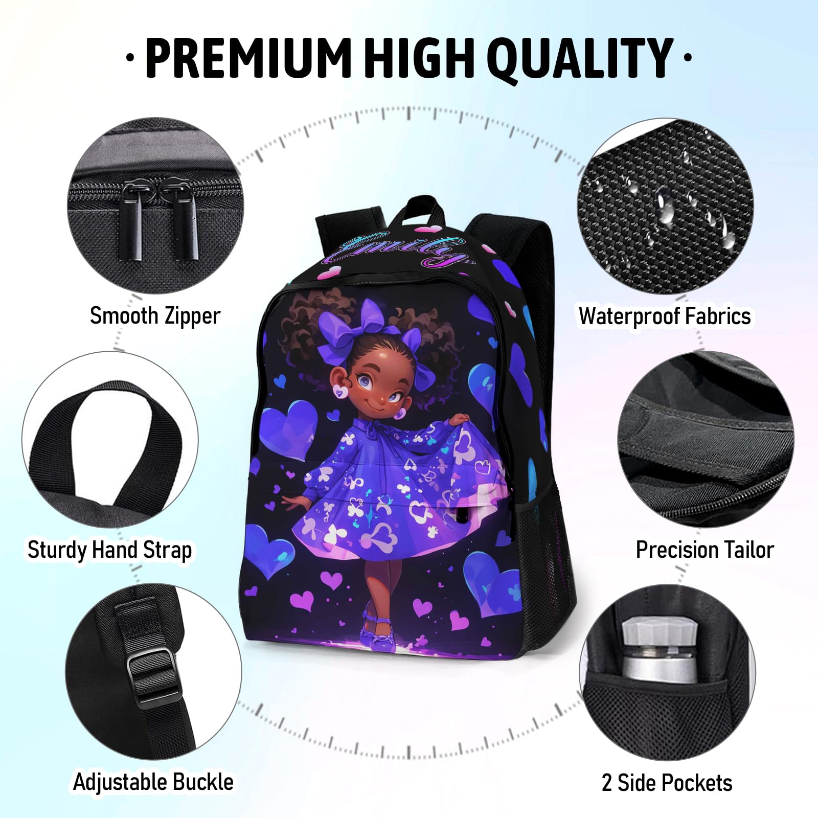 Personalized Kids Backpack for Girls - Custom Name Heart Print School Bag with Lunch Box, Durable Daypack for Travel, School & Dance | Perfect Back to School Gift for Students