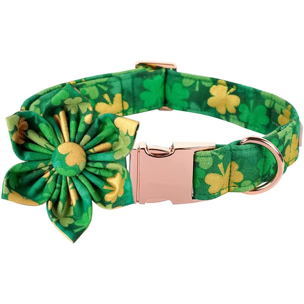 Stylish Green Bow Tie Flower Dog Collar for Small, Medium & Large Dogs - Durable St. Patrick's Day Pet Accessory (X-Large) - Perfect for Festive Occasions & Daily Walks