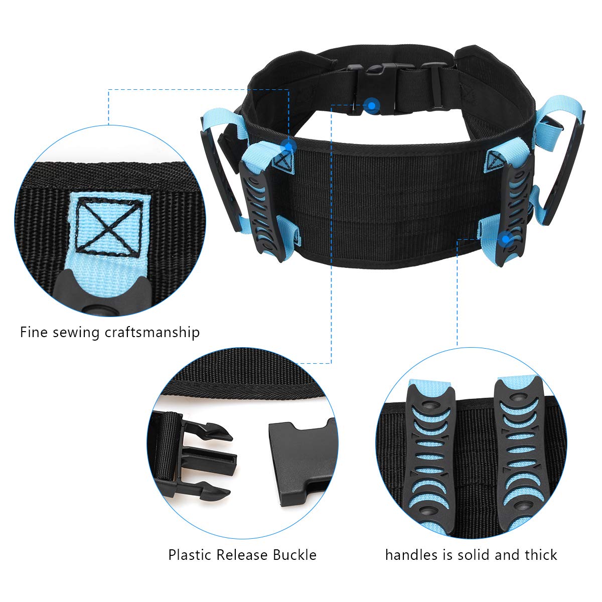 AHIER Adjustable Gait Belt with 6 Handles & Quick-Release Buckle - Heavy Duty Patient Transfer Belt for Elderly Care, Physical Therapy, and Mobility Assistance - Ideal for Home Use, Hospitals, and Nursing Facilities
