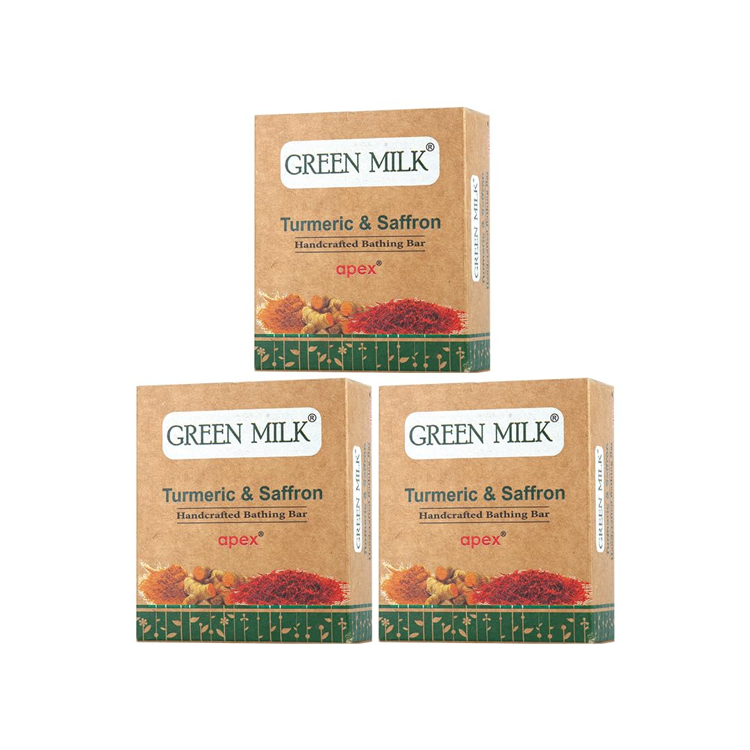 Organic Green Milk Turmeric & Saffron Handmade Soap Bar - Natural Skin Brightening & Moisturizing - Pack of 3 - Perfect for Spa Day, Gift Sets & Sensitive Skin Care