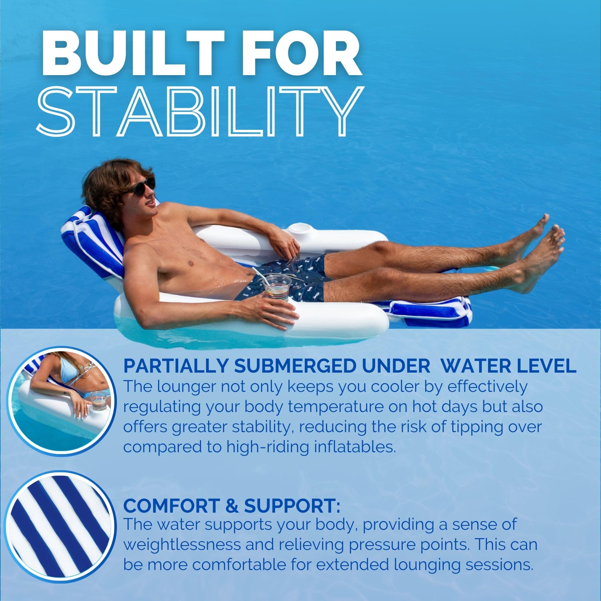 **SWIMLINE ORIGINAL 10010M Sunchaser Padded Luxury Lounge Chair Pool Float – Molded Frame & Pontoon Design for Adults | Comfortable Pool Lounger & Inflatable Pool Accessories | Perfect for Relaxing by the Pool, Beach, or Lake**