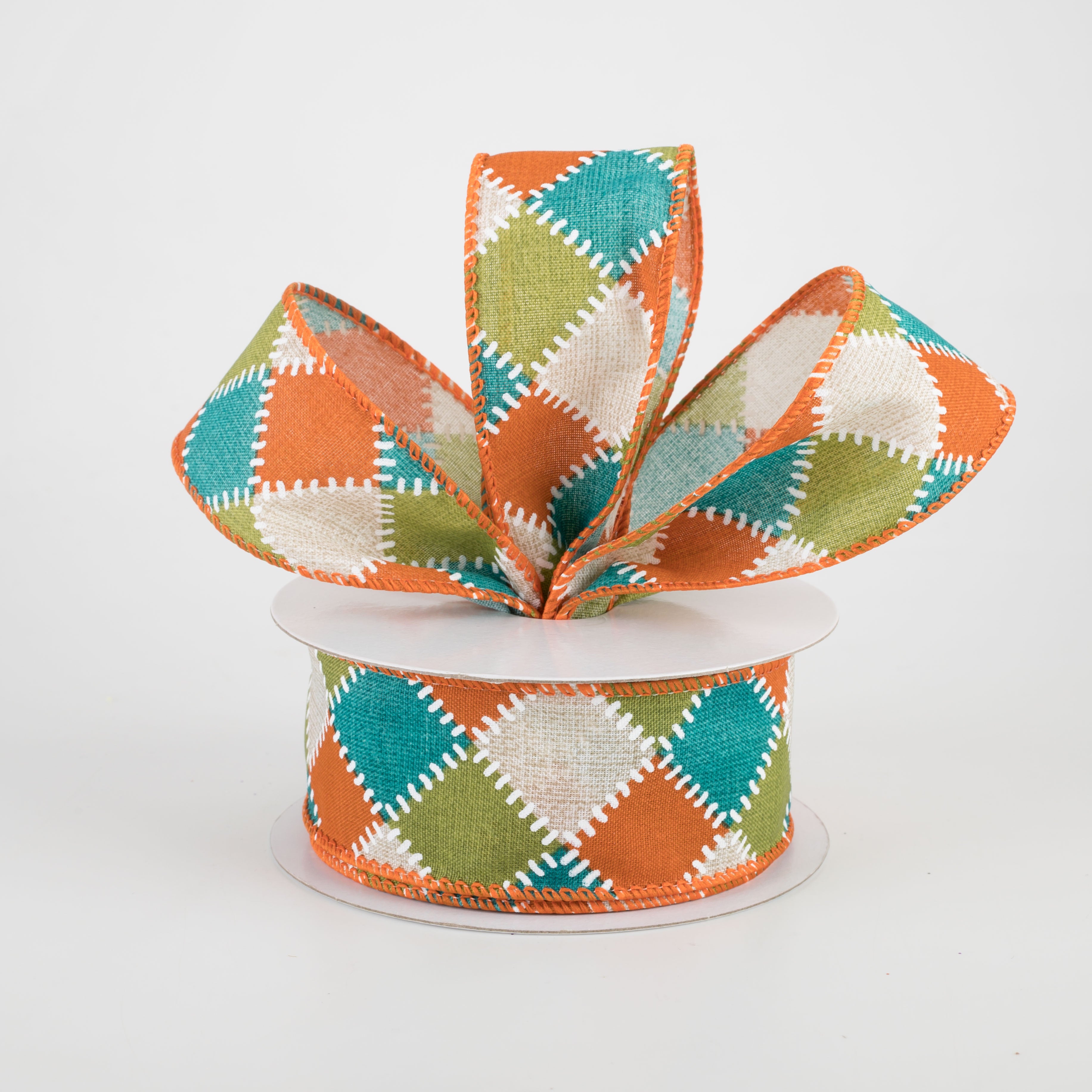 1.5 Inch Natural Stitch Check Ribbon - Teal, Moss, Orange (10 Yards) for DIY Crafts, Gift Wrapping, Scrapbooking & Home Decor