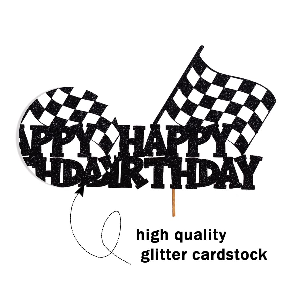 Race Car Cake Topper - Checkered Flag Themed Birthday Cake Decorations for Kids Boys & Girls - Perfect for Racing Themed Birthday Parties, Baby Showers & Special Celebrations