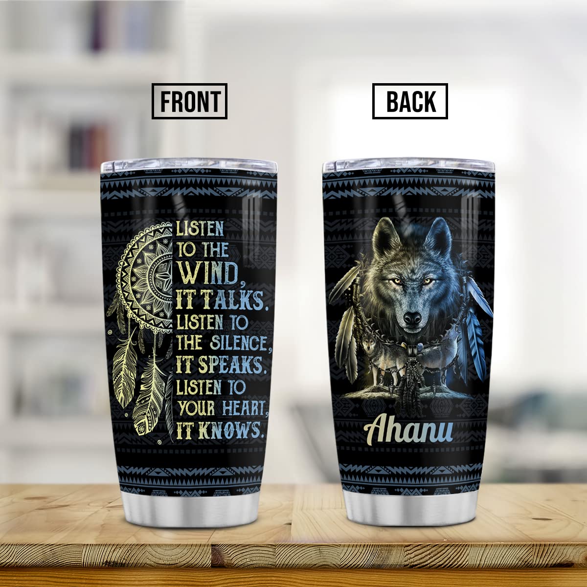 Winorax Wolf Dream Catcher Tumbler - 20oz & 30oz Stainless Steel Travel Mug with Native American Design, Personalized Hippie Wolf Gift for Men & Women | Birthday, Christmas Inspirational Present | Perfect for Camping, Hiking & Outdoor Adventures