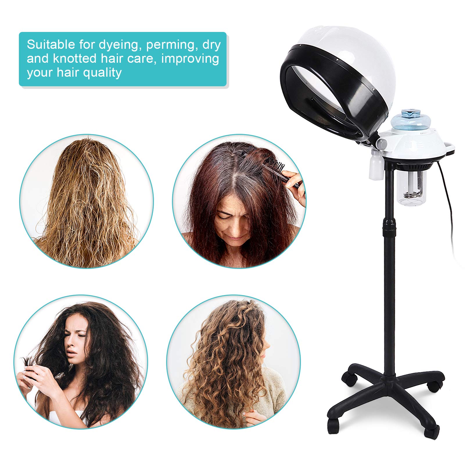 Professional Salon Hair Steamer with Rolling Stand - Hooded Hair Steamer for Coloring, Perming & Deep Conditioning - 110V US Plug - Perfect for Salons & Home Hair Care
