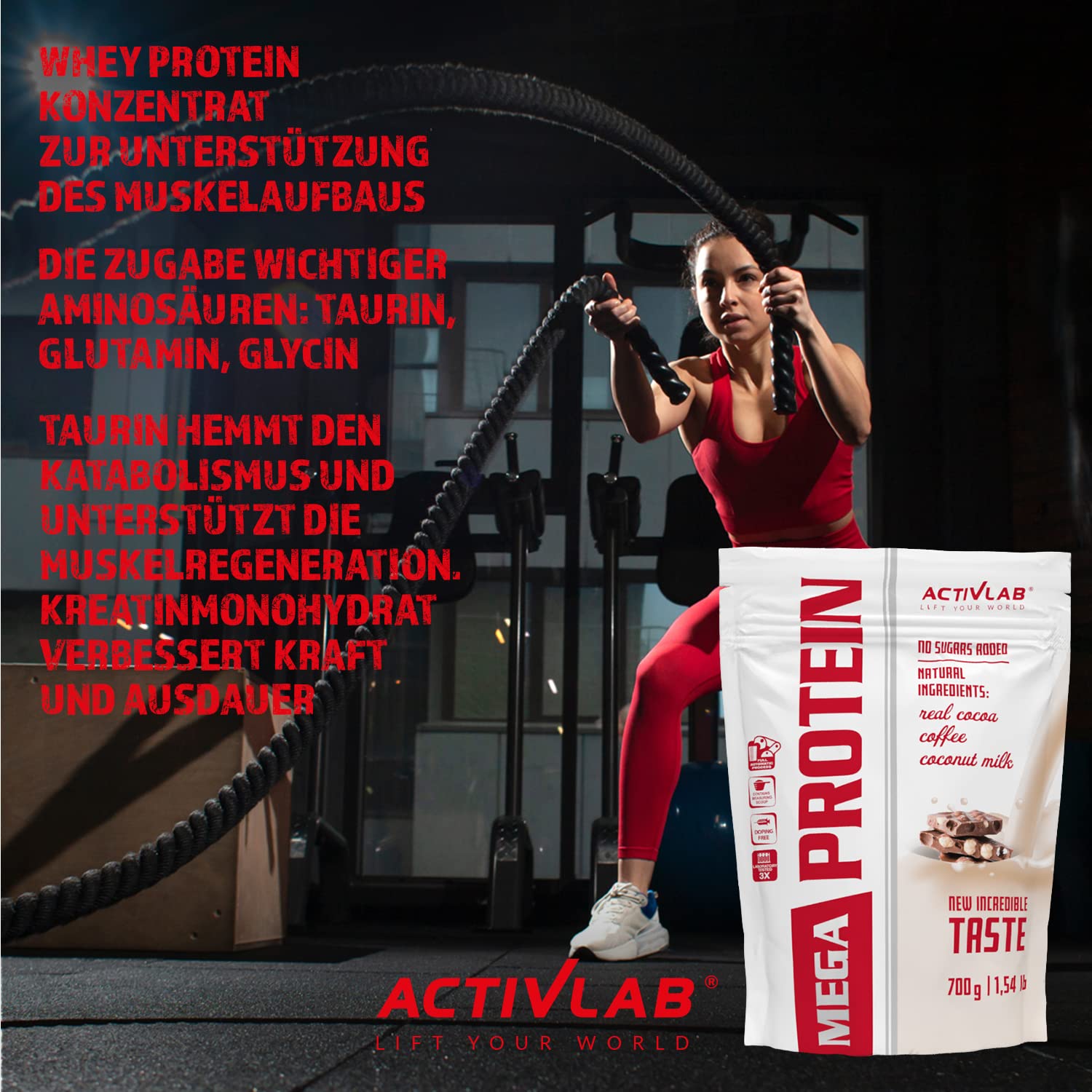 Activlab Mega Protein 700g Chocolate Nut Whey Protein Powder - Muscle Building Supplement with Creatine, Taurine & L-Glutamine - Includes Natural BCAAs - 21 Servings for Post-Workout Recovery & Fitness Nutrition