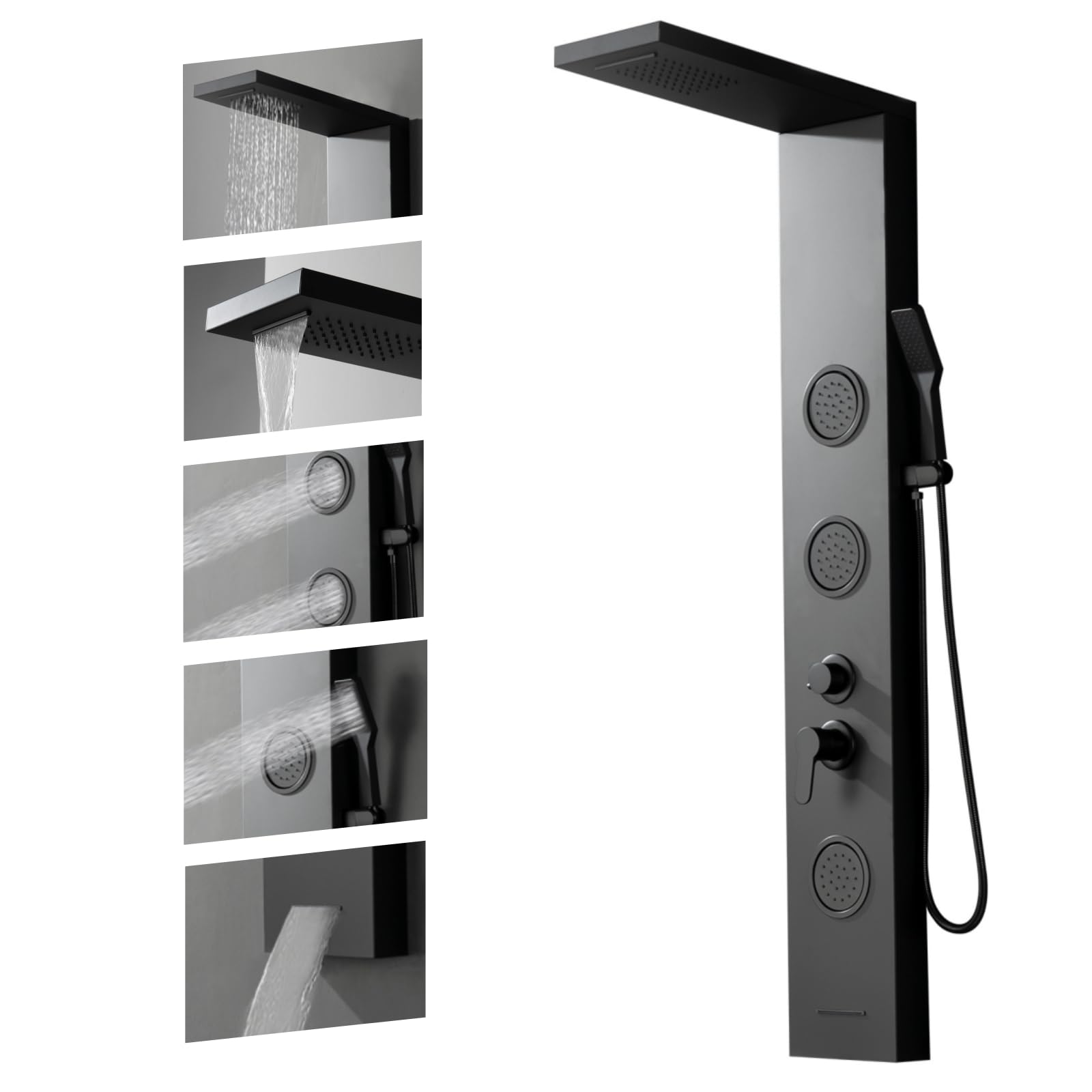 Stainless Steel Multi-Function Shower Panel Tower System with Rainfall Shower Head, 3 Body Jets, Handheld Shower Wand & Tub Spout - Luxury Bathroom Upgrade for Spa-Like Experience