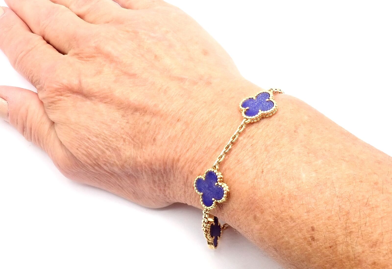 Authentic Van Cleef & Arpels 18k Gold 5 Motif Alhambra Bracelet with Lapis Lazuli - Luxury Jewelry Gift for Women, Perfect for Weddings & Special Occasions