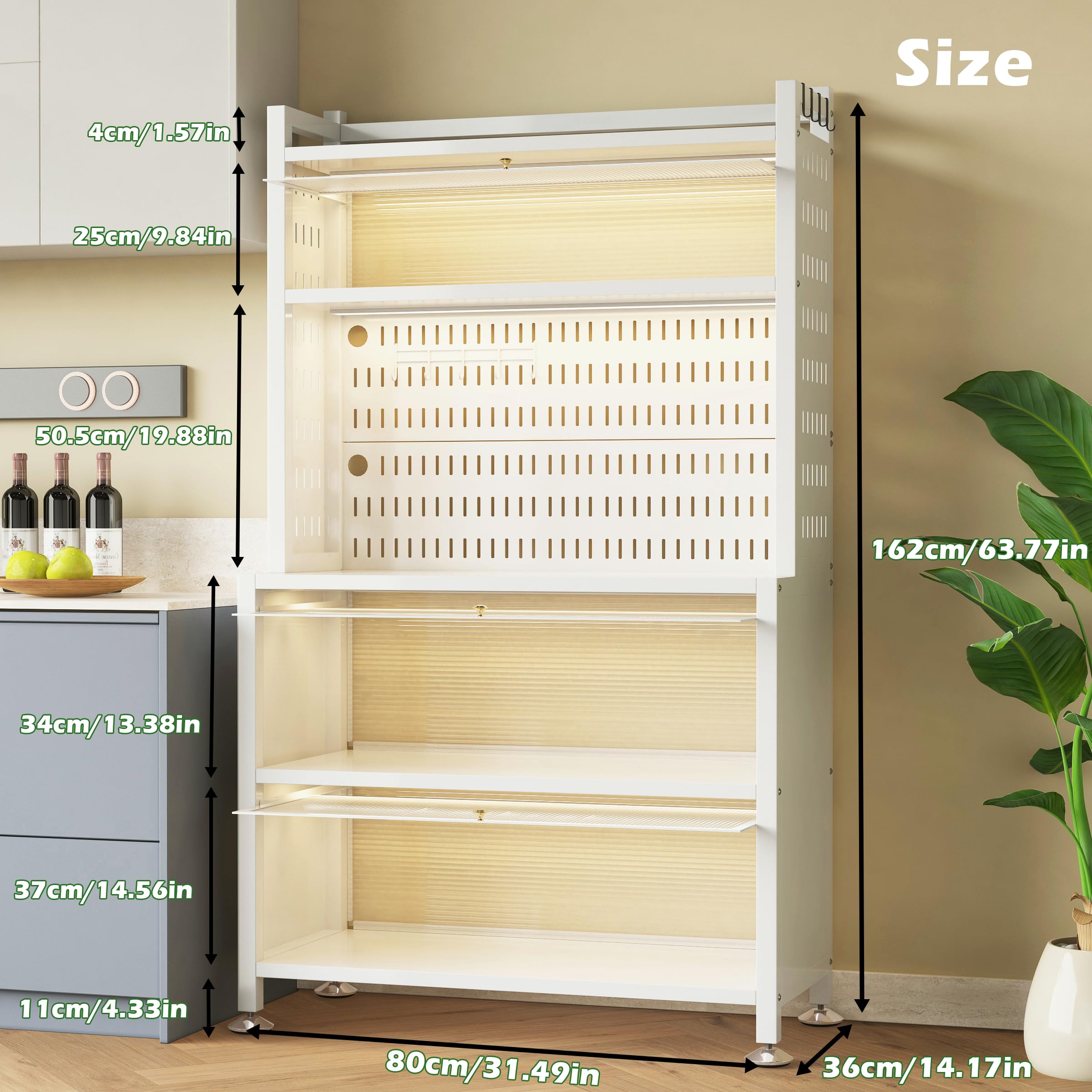 COVAODQ 5-Tier Kitchen Baker's Rack with Flip Door Cabinet & Pegboard Accessories - Microwave Stand for Garage, Pantry & Home Kitchen Organization - Perfect for Small Spaces, Baking Storage & Appliance Placement