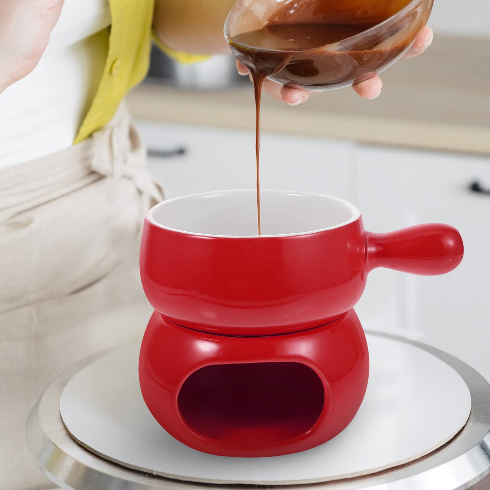 Premium Ceramic Cheese Melting Pot Set - Fondue, Chocolate & Butter Warmer for Stovetop & Tabletop - Perfect for Parties, Romantic Dinners & Family Gatherings