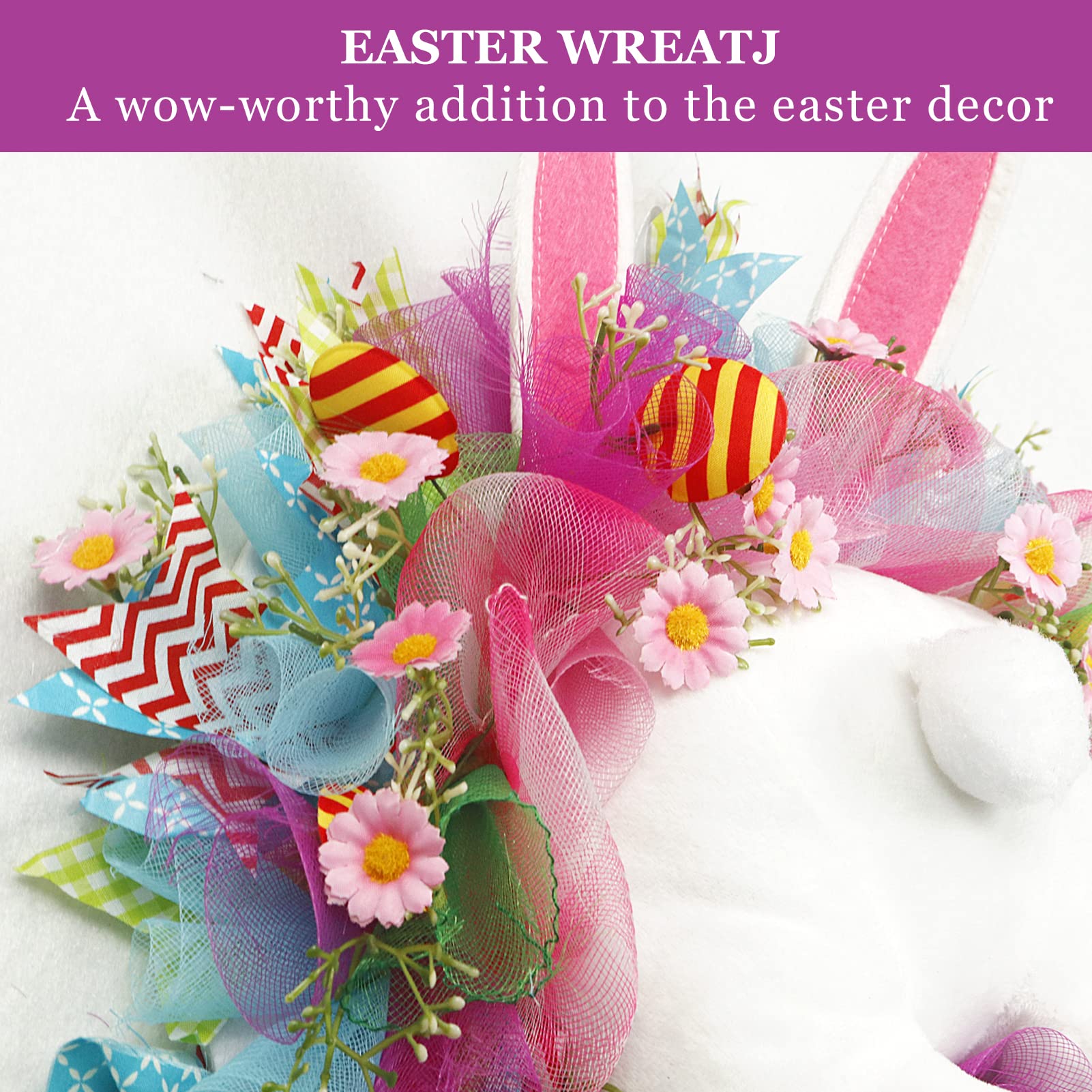 Easter Bunny Butt Wreath - Floral Spring Door Decor with Rabbit Ears - Easter Front Door Garland for Home, Party & Holiday Decorations