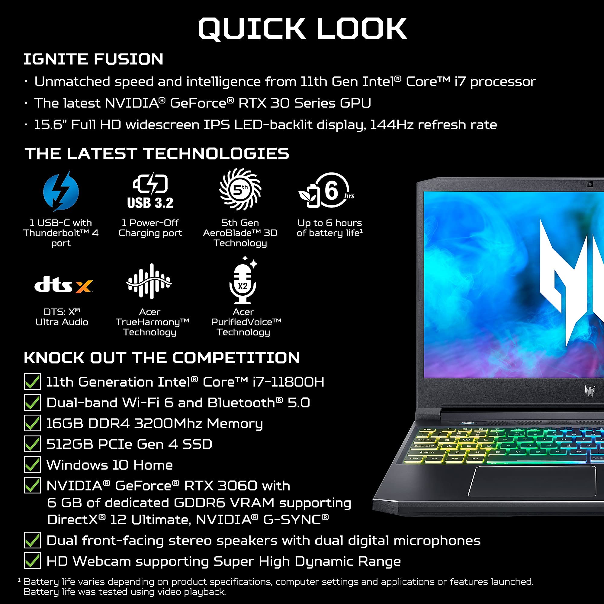Acer Predator Helios 300 Gaming Laptop - RTX 3060, i7-11800H, 144Hz for Pro Gaming & Streaming