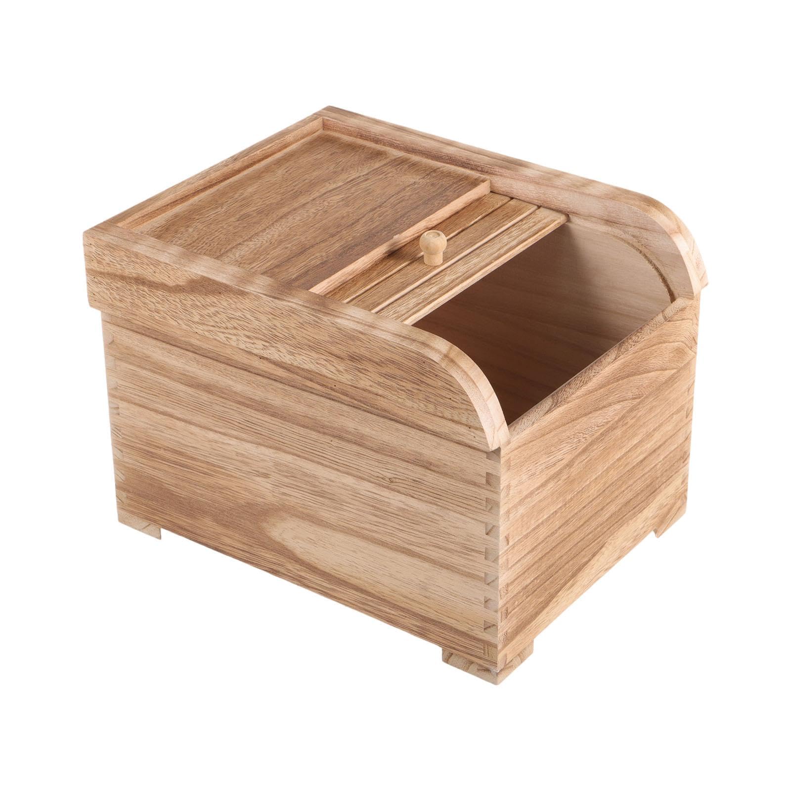Premium Wooden Rice Storage Container with Sliding Lid - Airtight Food Storage for Cereal, Grains, Flour & Dry Goods - Natural Light Brown Kitchen Organizer for Pantry & Countertop Storage