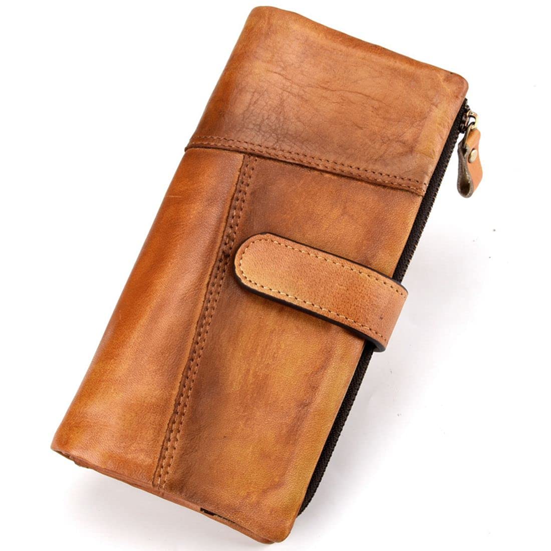 Vintage Men's RFID Blocking Leather Wallet - Cowhide Long Bifold Wallet with Multiple Card Slots & ID Holder (Yellow) - Perfect for Travel, Business & Everyday Use