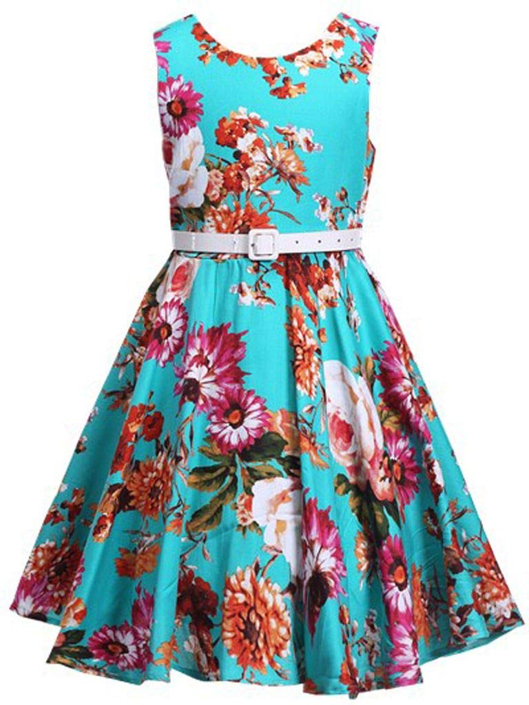 Vintage Floral Party Dress for Girls - Elegant Rose Print Tea Dress for Birthday, Photo Shoots & Special Occasions