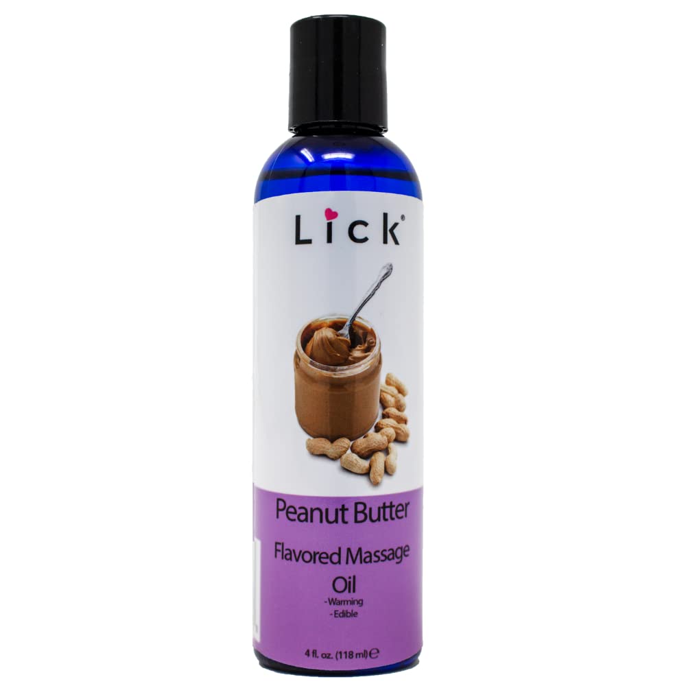 Peanut Butter Flavored Massage Oil with Vitamin E, Coconut & Sweet Almond Oil - Edible & Safe for Couples, Nuru & Yoni Massage - 4oz | Perfect for Romantic Date Nights & Sensual Massage Therapy