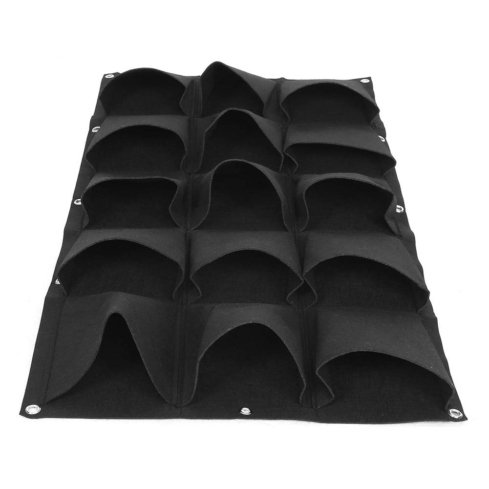 Vertical Hanging Garden Planter Wall Mounted - 15 Pocket Plant Grow Bag for Indoor & Outdoor Use - Space Saving Herb Flower Vegetable Growing - Perfect for Balcony, Patio, Kitchen & Small Space Gardening (Black)