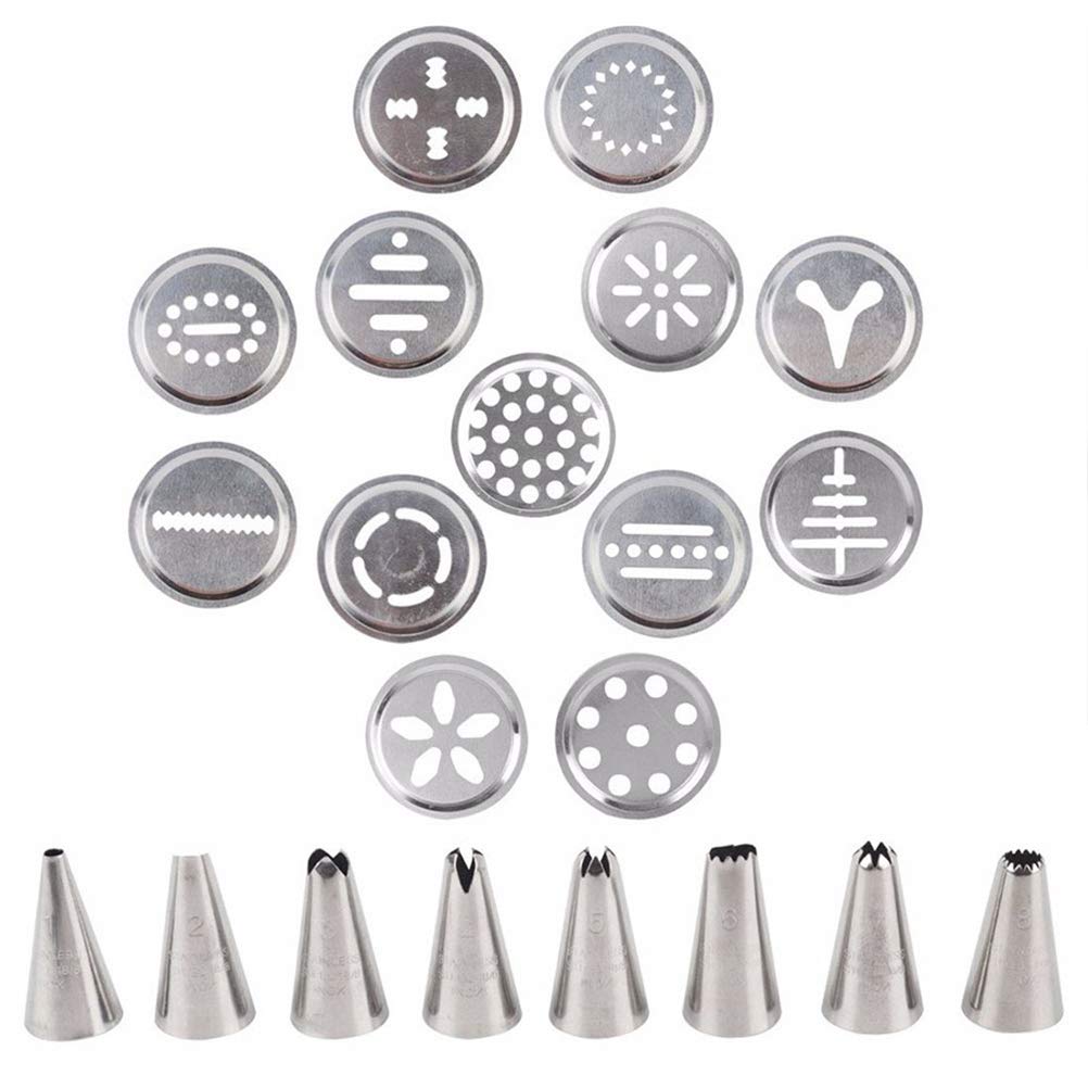 Leikance Stainless Steel Cookie Press Gun Kit - 13 Discs & 7 Icing Tips for Baking Cookies, Cakes, Biscuits - Perfect for Holiday Baking, Birthday Parties & DIY Dessert Decorating