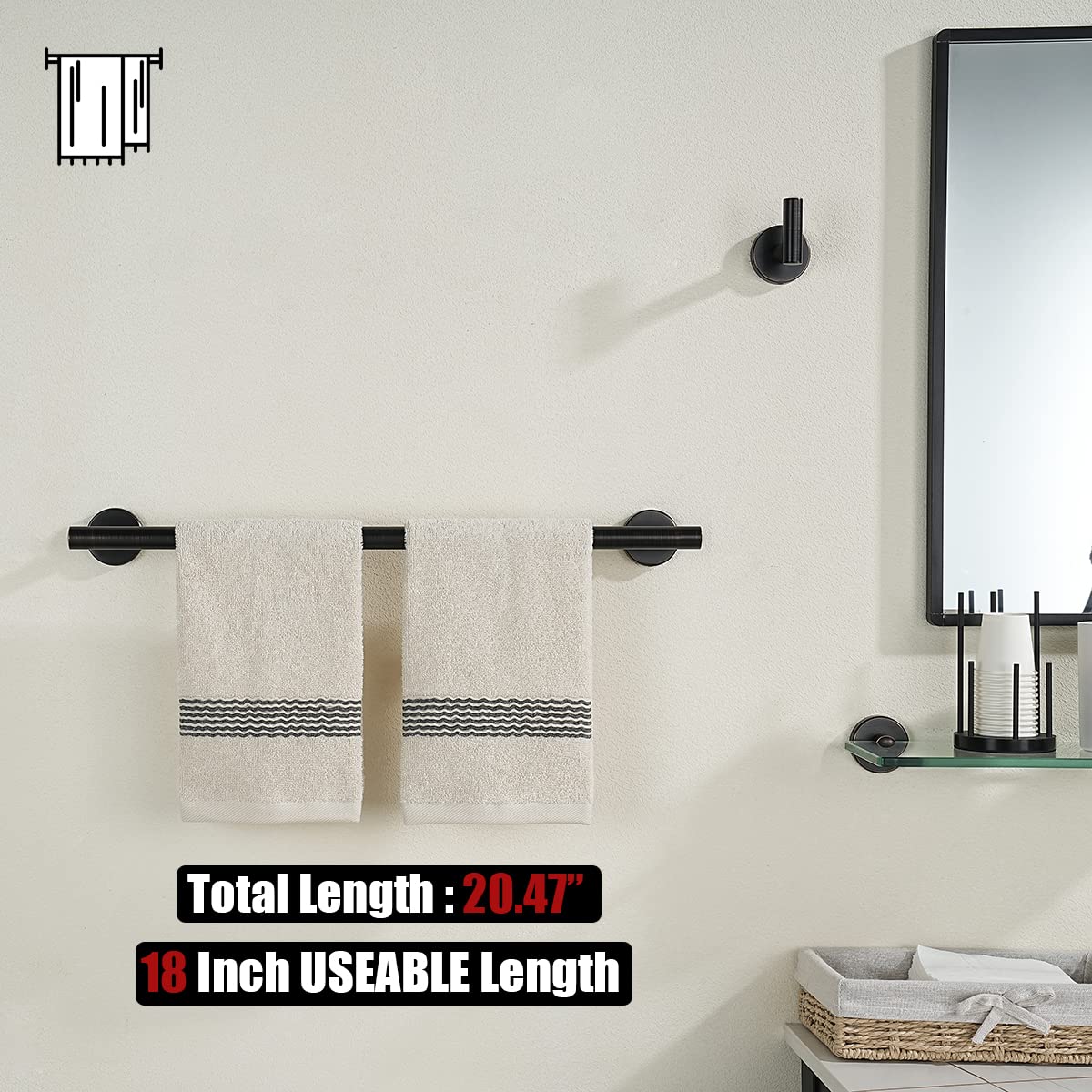 Oil Rubbed Bronze Towel Bar - 18 Inch Heavy Duty 304 Stainless Steel Bathroom Towel Rack (0.8mm Thick, 20.47