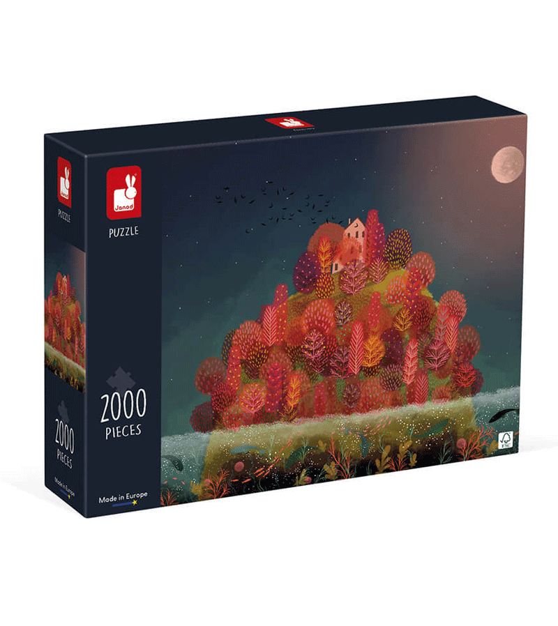 Janod 2000-Piece Red Autumn Puzzle for Adults – Challenging Jigsaw Puzzle with Vibrant Fall Colors, Perfect for Family Game Night & Relaxation