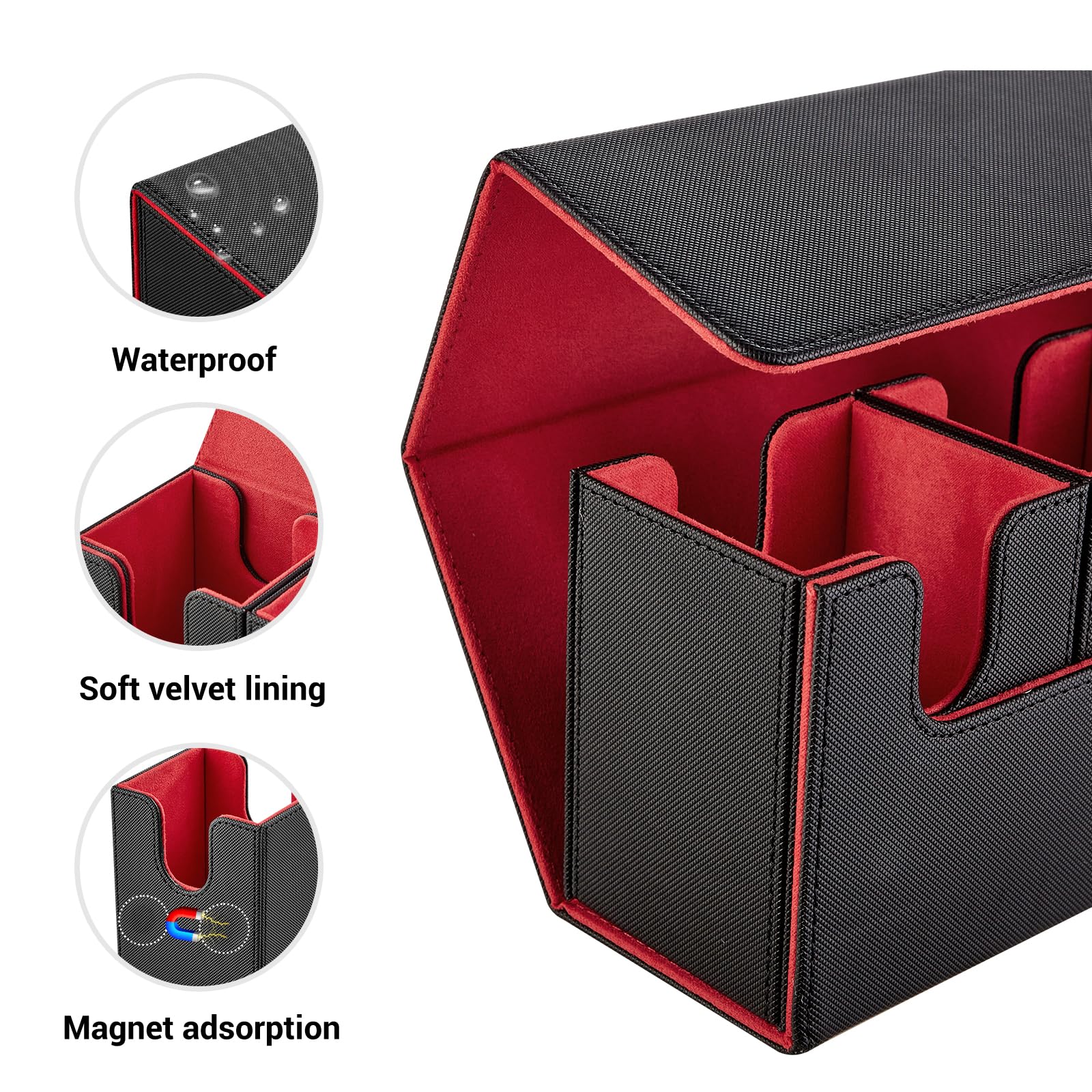 Premium 5-in-1 MTG Commander Deck Box - Magnetic Trading Card Storage for Magic The Gathering, Yugioh & TCG - Holds 400+ Unsleeved Cards (Black/Red) - Perfect for Game Nights, Tournaments & Card Collection Organization