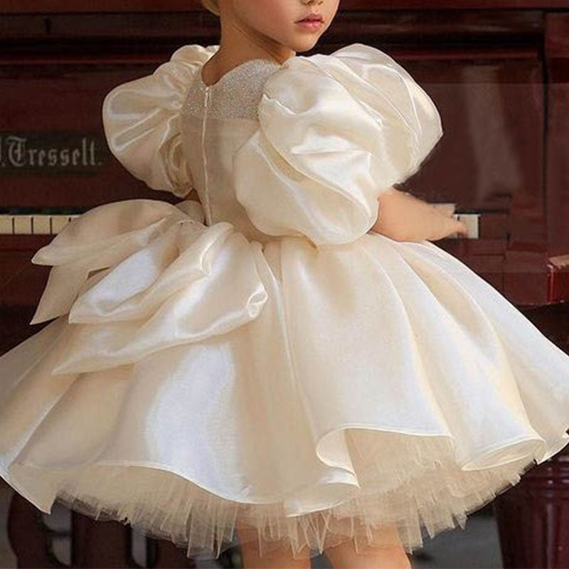 First Communion Dress for Girls - Elegant Puff Sleeve Pageant Gown with Sequins | Perfect for Church Ceremonies, Baptisms & Special Occasions