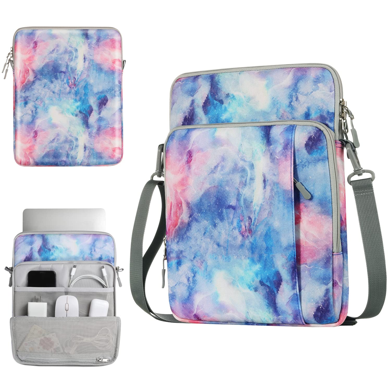 TiMOVO 13.3 Inch Laptop Sleeve Case with Shoulder Strap & Multiple Pockets - Compatible with MacBook Air/Pro, iPad Pro 12.9, Galaxy Tab S8+, Surface Pro 9/8 (2022-2016 Models) - Water-Resistant Protective Cover for Work, School & Travel - Dreamy Nebula Design