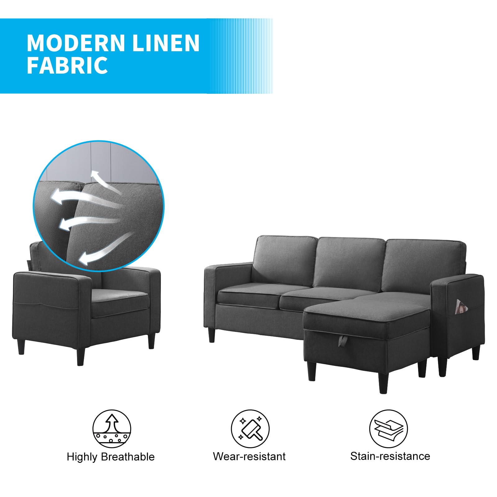 2-Piece L-Shaped Modular Sectional Sofa Set with Chaise & Storage - Modern Living Room Couch & Armchair Set for Small Spaces, Apartments, and Family Gatherings