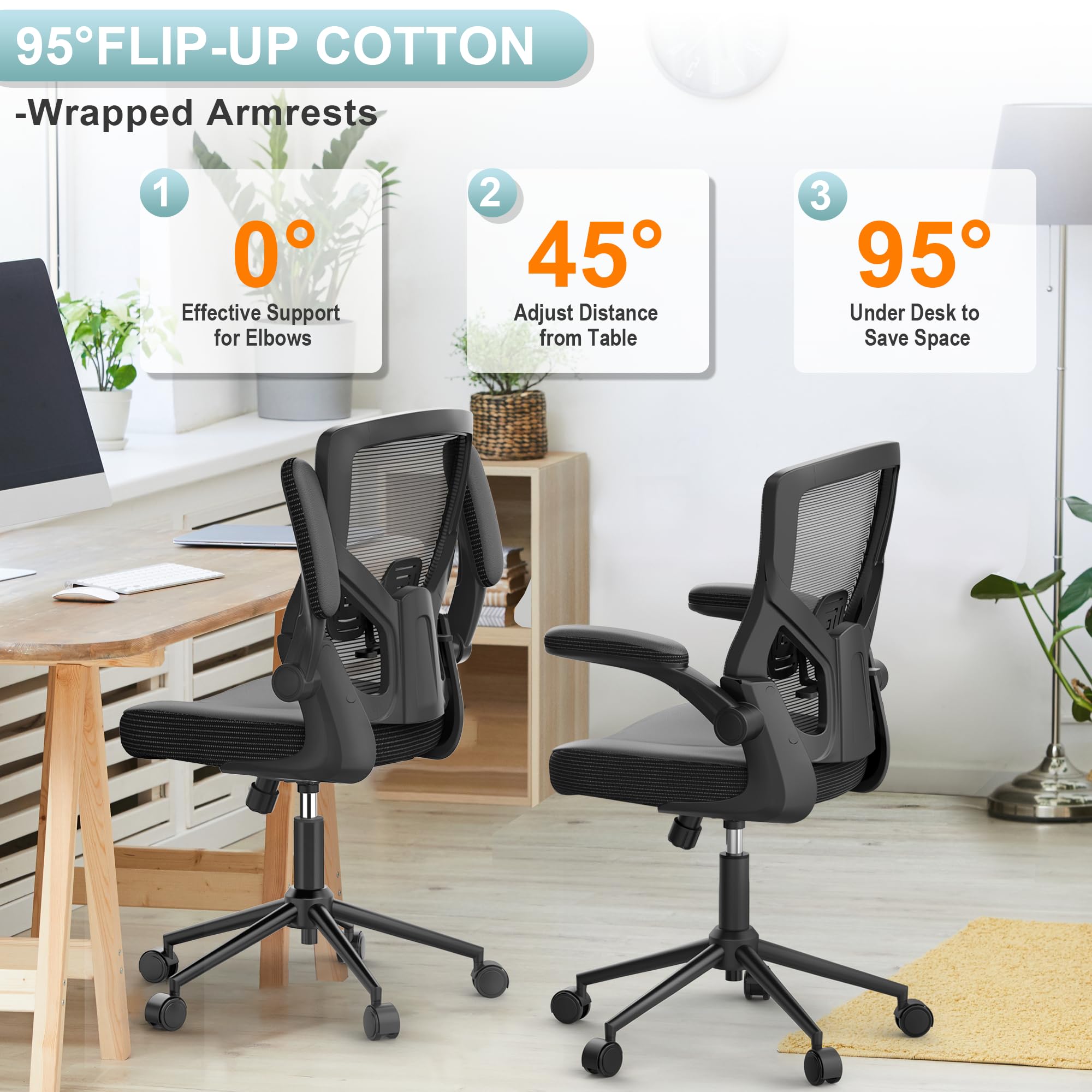 Ergonomic Office Chair with Adjustable Height, High Back & Lumbar Support - Home & Executive Desk Chair with Flip-Up Armrests & Swivel Base - Perfect for Long Work Hours, Gaming & Remote Work Setup