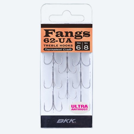BKK Fangs 62 UA Treble Hook 1/0 Size - 6 Pack Fishing Hooks for Bass, Trout and Saltwater Fishing - Ideal for Lures, Jigs and Freshwater/Saltwater Angling