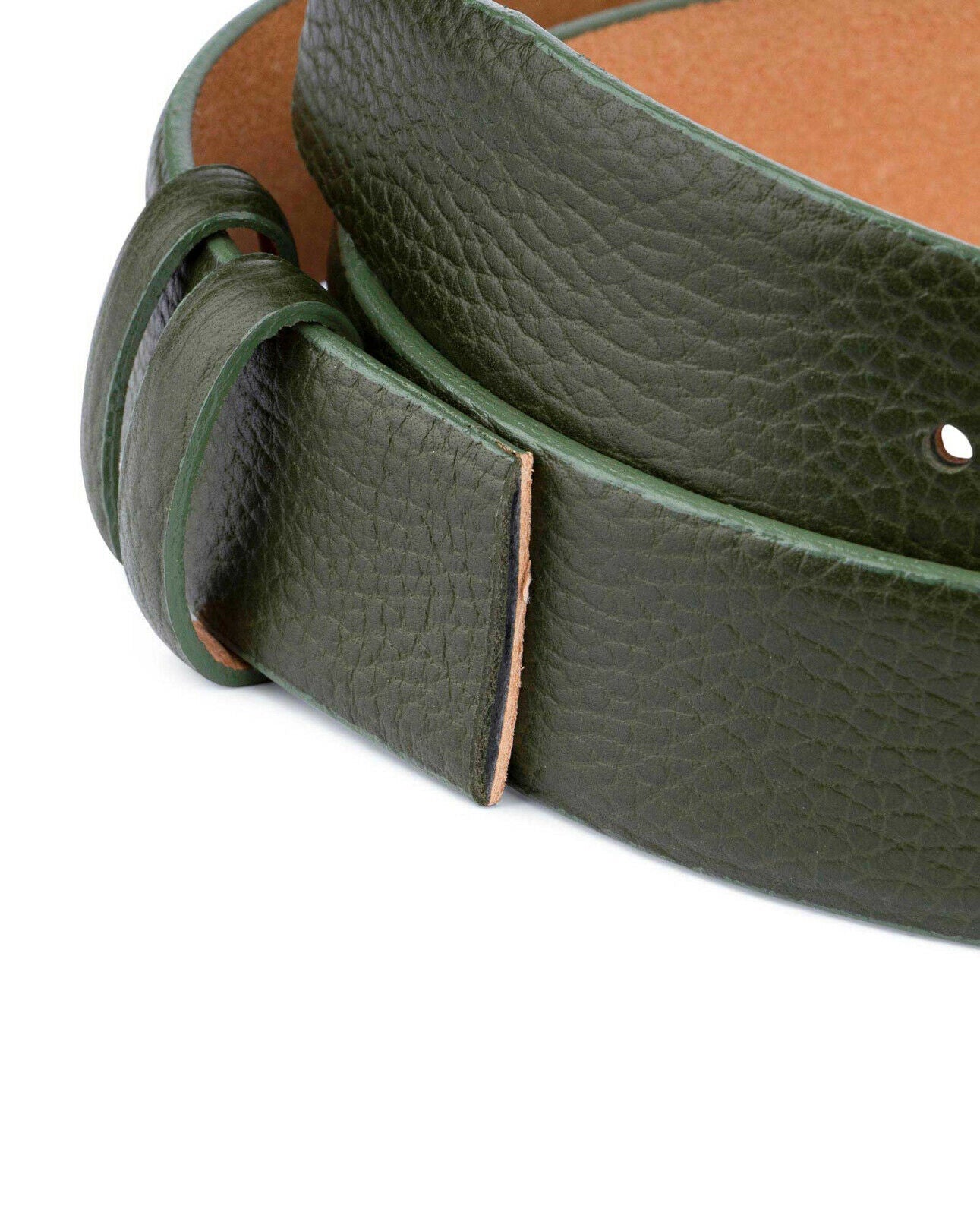 Men's Green Leather Belt Strap 35mm - Ferragamo Replacement No Buckle | Durable Fashion Accessory for Business & Casual Outfits